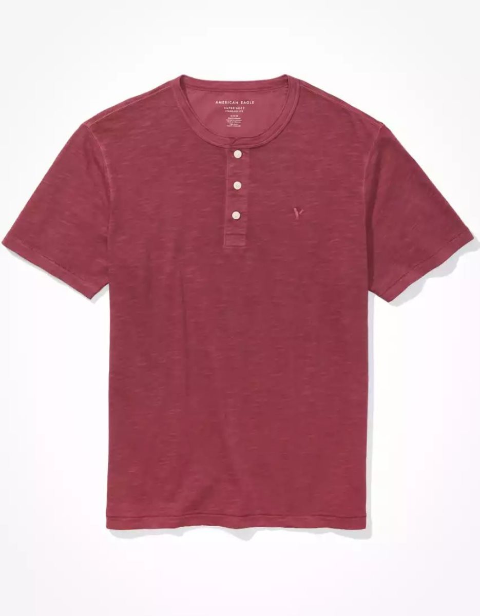 T Shirts American Eagle AE Super Soft Slub Henley Bordeaux Homme | OXW-33556841